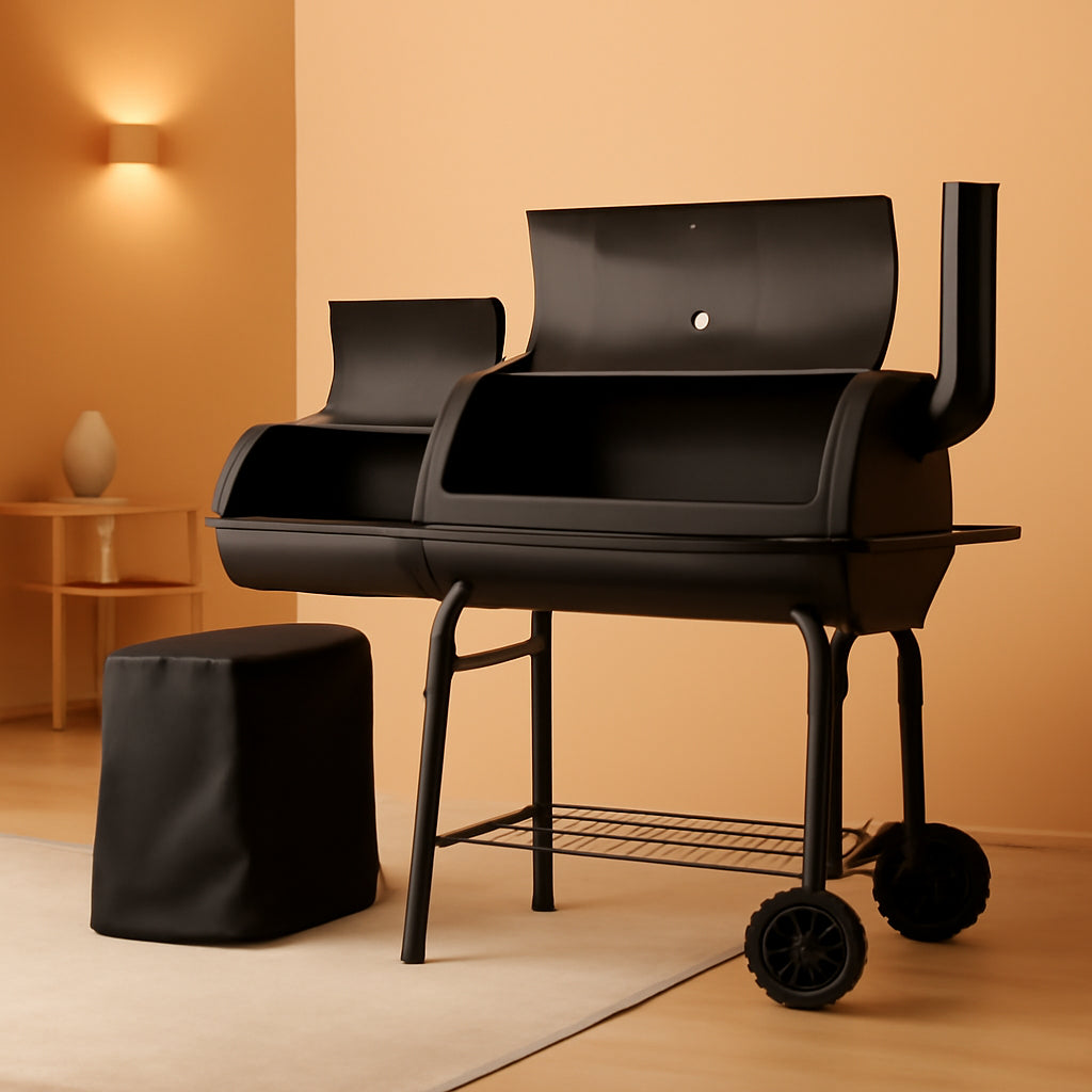 Large Outdoor Charcoal BBQ Barrel Grill With Smoker
