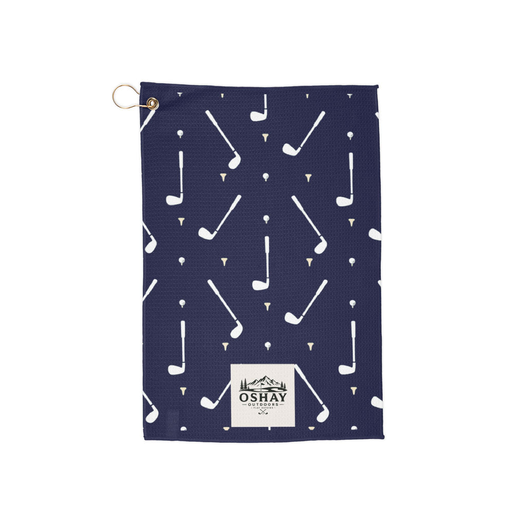 Golf Towel — Navy Golf Clubs & Balls Microfiber Towel with Grommet