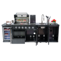 NG 104" 4-Burner 72,000 BTU Black Outdoor Kitchen Island Grill + Rotisserie Kit