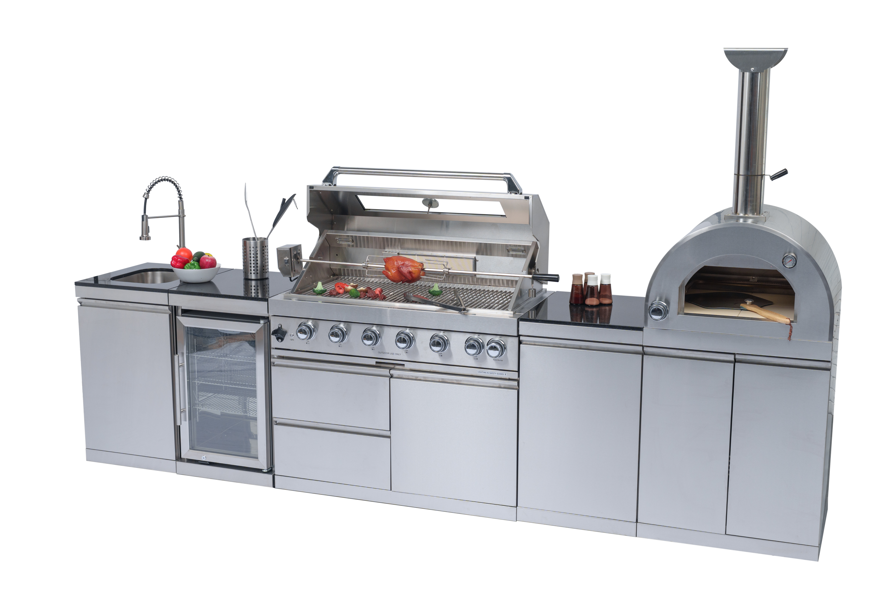 128" 120,000 BTU 6-Burner Outdoor Kitchen Island Grill with Pizza Oven