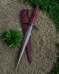 1095 Steel Dagger Sword | 32" | Engraved Blade | Leather Wrapped & Steel Guard Handle | Leather Sheath