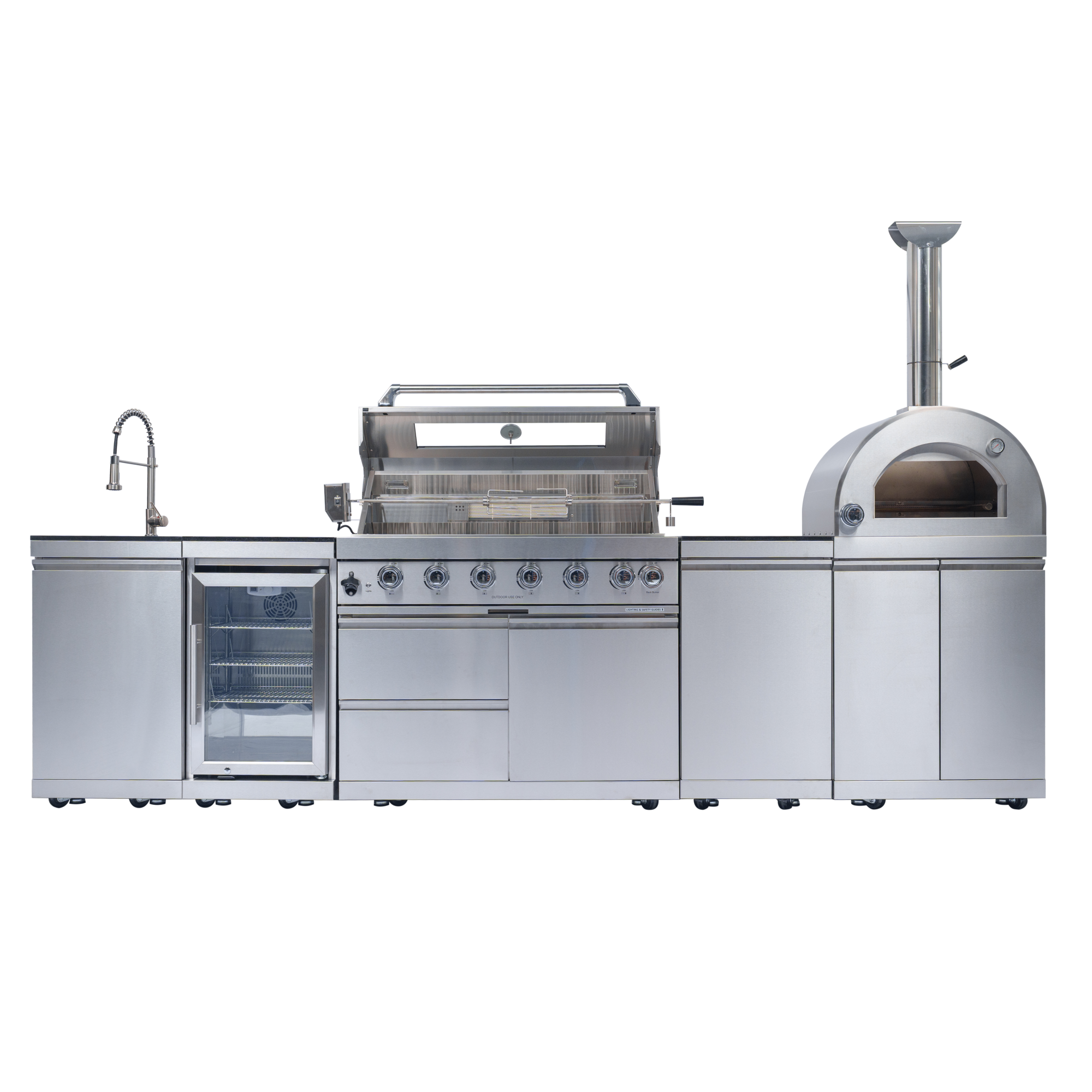 128" 120,000 BTU 6-Burner Outdoor Kitchen Island Grill with Pizza Oven